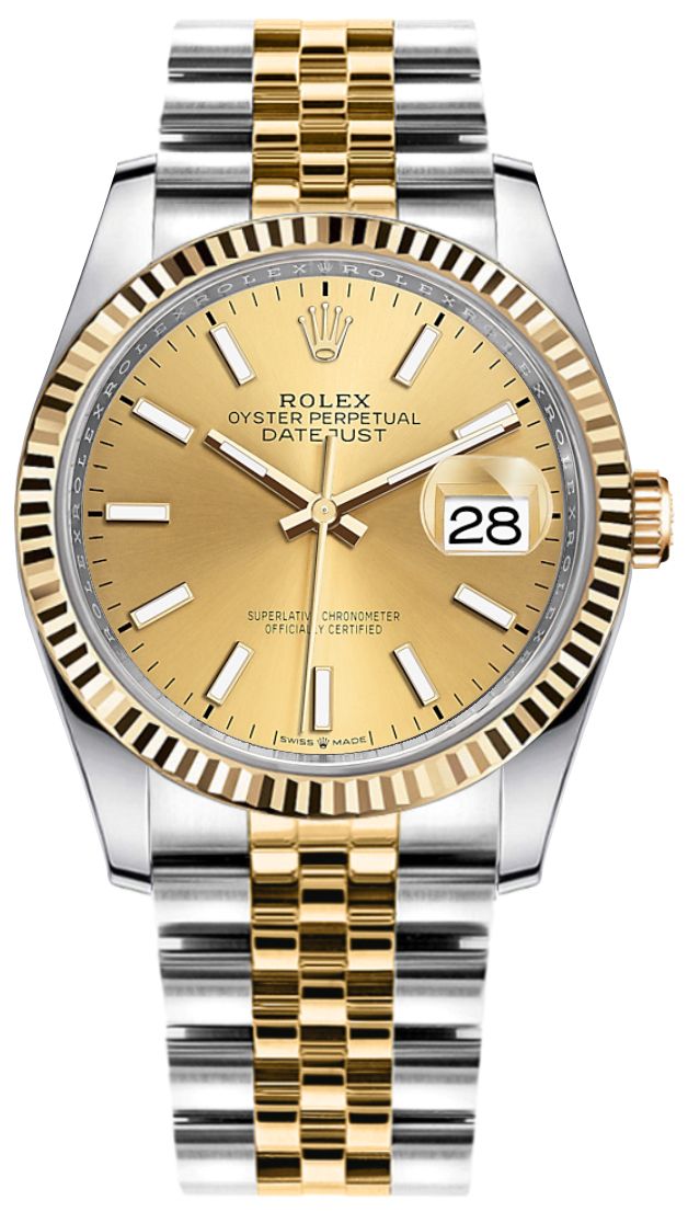 rolex datejust 36mm gold & stahl champagner zifferblatt uhr 126233