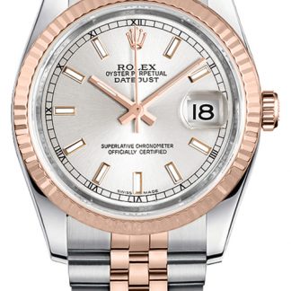 rolex datejust 36 silbernes zifferblatt geriffelte lünette uhr 116231
